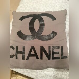 Chanel Logo Decorative Pillow - Gray with Black Print